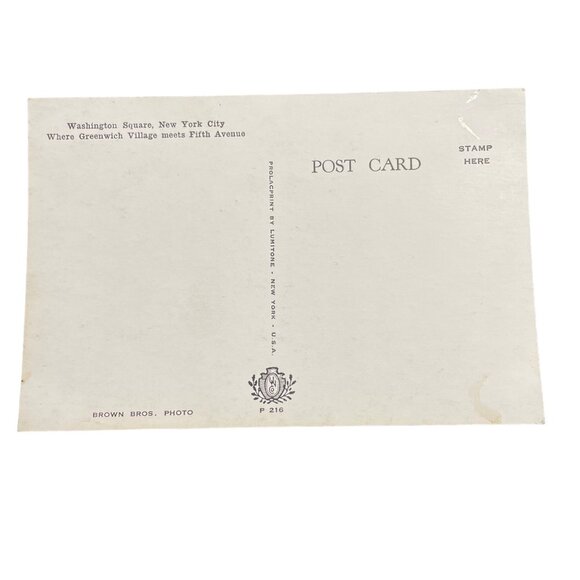 Vintage Washington Square NYC Postcard Lumitone Prolacprint Brown Bros Photo u - Picture 3 of 5